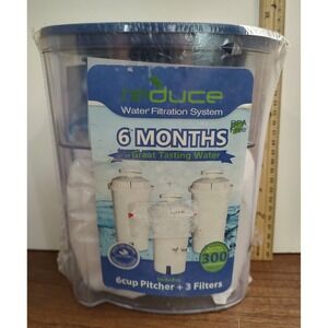 Reduce Water Filtration System 6 Cup Pitcher 3 Filters BPA free plastic A20